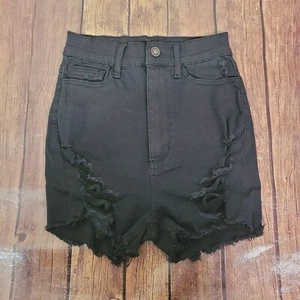 Fashion Nova Girls Shorts Black S Distressed Super High Rise Denim 2" Inseam - Picture 1 of 10