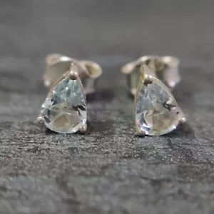 925 Sterling Silver Natural Pear Cut Aquamarine Studs Earrings for Women Gift - Picture 1 of 16