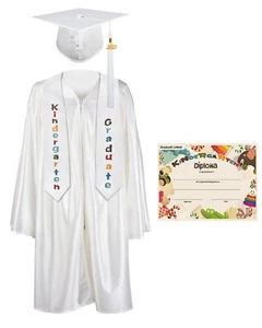 Kindergarten Graduation Cap Gown Stole Package with 2025 Tassel Certificate W... - Picture 1 of 6