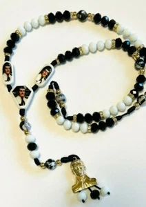 Rosario de Jesus Malverde cristal negro/blanco y piedras - Picture 1 of 5