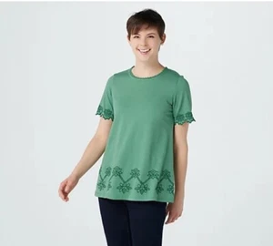 LOGO by Lori Goldstein Baumwoll Modal Top mit Stickerei Vintage Grün Damen XS - Bild 1 von 5