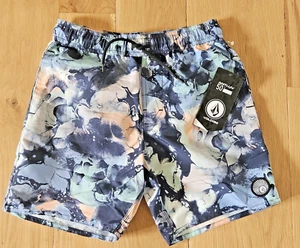 VOLCOM Boys S (8) Board Swim Trunks Shorts Mesh Lined Blue Black Orange - Picture 1 of 3