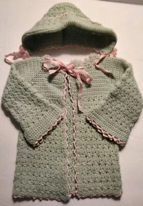 Suéter y gorro de bebé tejido a mano antiguo sin etiquetas ver fotos para medidas - Imagen 1 de 15