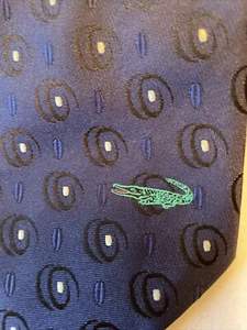Crocodile Necktie Navy Blue White Polkadots Embroidered Green Crocodile Aligator - Picture 1 of 6