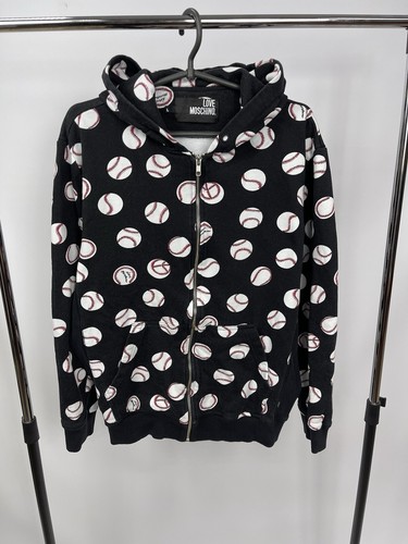 Felpa con cappuccio e zip Love Moschino LOGO PALLA DA TENNIS multicolore taglia L donna