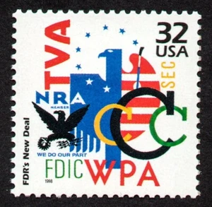 USA, SCOTT # 3185-E, MNH NEW DEAL PROGRAMS BY PRESIDENT FRANKLIN IMPROVE ECONOMY - Picture 1 of 2