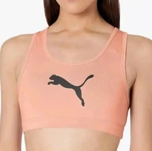 Puma Women's 4Keeps Medium Impact Sports Bra Mesh Racerback Peach/Black Size S - Picture 1 of 4