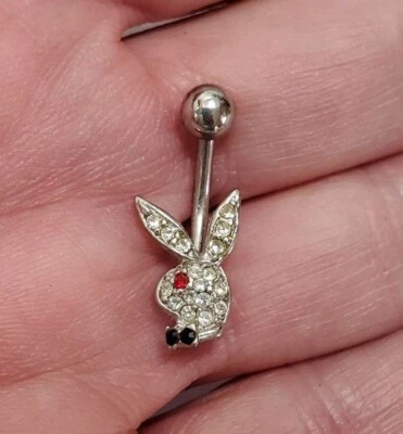 Playboy Bunny Cristal Transparente Ojo Rojo Arco Bk Ombligo Ombligo Anillo Joyería Corporal Foto 1 de 3