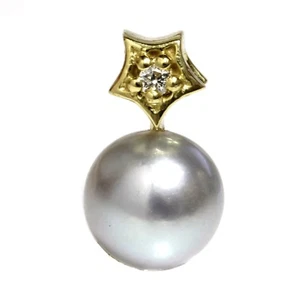 Diamond Akoya Cultured Pearl Star Pendant 18k Yellow Gold Grey Blue - Photo 1/4