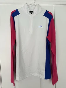 NWT J Lindeberg Golf Pullover 1/4 Zip Large Lukas Pink Blue Longsleeve Hovland - Picture 1 of 3