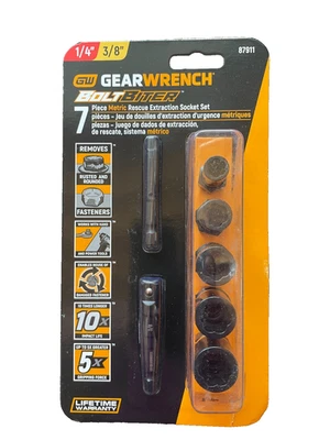 GEARWRENCH 7 Pc 1/4 & 3/8 Metric Bolt Biter Impact Extraction Socket Set 87911 - Image 1 of 2
