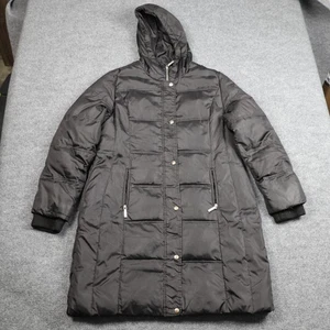Michael Michael Kors Puffer Coat Womens Large Black Hooded Down Parka Jacket - Picture 1 of 15