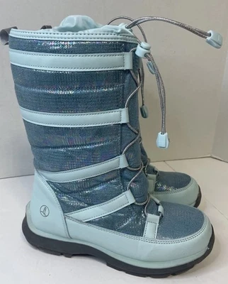 Botas de invierno Lands End para niños talla 5 verde azulado iridiscente copo de nieve altas aisladas Foto 1 de 4