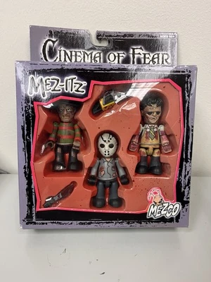 Mez-Itz Cinema of Fear Freddy Jason Leatherface 3” Figures Mezco 2002 Sealed! - Image 1 of 4