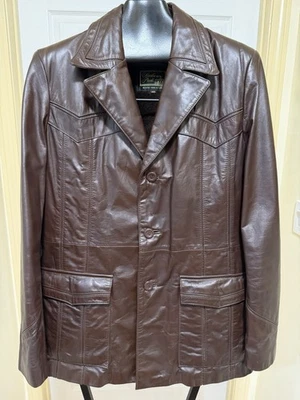 Abrigo de coche de cuero marrón para hombre de colección años 60 70 con forro polar EE. UU. 44 Foto 1 de 4