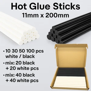 SCHWARZ/weiß Heißkleber Klebestäfte 11 mm x 200 mm Schmelzkleber 30/50/100 Stck. - Bild 1 von 23
