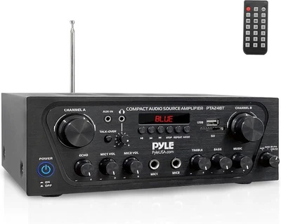 Pyle -Upgraded- 2 Channel Karaoke Home Audio Amplifier 1 Pack, Black  - Image 1 of 4
