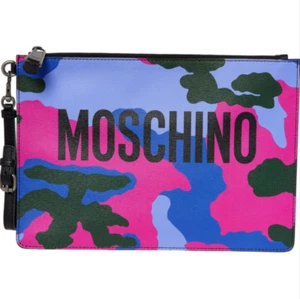 MOSCHINO COUTURE Logo Camouflage Leather Clutch Bag - Picture 1 of 12