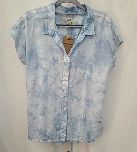 Camicia da donna con filo e fornitura taglia S blu e bianco ghiaccio incrinato nuova con etichette - Foto 1 di 12