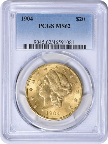 1904 $20 Gold Liberty Head MS62 PCGS Cover