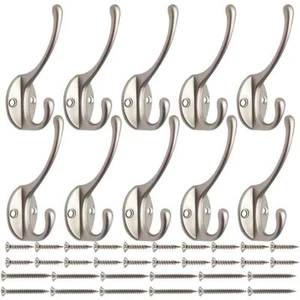 10 Pack Heavy Duty Dual Coat Hooks Wall Mounted with 40 Screws Retro Double H... - Picture 1 of 7