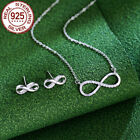 Genuine 925 Sterling Silver CZ Tiny Infinity Symbol Necklace Earring Jewelry Set
