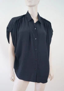 Blusa DVF DIANE VON FURSTENBERG Negra Karin Manga Corta de Kimono Cuello Talla:M - Imagen 1 de 5