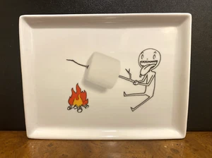 CB2 Oliver Appetizer Plate Toasting Marshmallow 2011 Crate & Barrel White Fire - Picture 1 of 4
