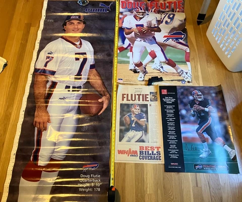 Lot of Buffalo Bills Memorabilia - Posters, Cards, and unopened Flutie Flakes Cover