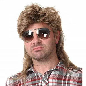 Peluca de salmonete Kaneles años 80 hombre marrón claro disfraz fiesta cosplay cuello rojo pelo largo - Imagen 1 de 10