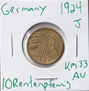Moneda Alemania (Weimar) 10 Rentenpfennig 1924 J KM33 - Imagen 1 de 4