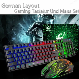 Gaming Tastatur Und Maus Set,German Layout Regenbogen LED 104 Tasten Verkabelt - Bild 1 von 14
