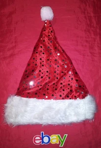 VINTAGE rot weiß glitzernde Weihnachtsmütze mit silbernen Pailletten 17" Kunstfellbesatz NEU!! - Bild 1 von 2