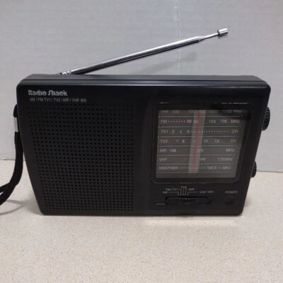 Radio Shack Portable Multiband Radio 12-456 AM/FM TV1 TV2 AIR VHF-WX Black WORKS - Image 1 of 4