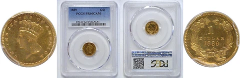 1889 $1 Gold Coin PCGS PR-66 CAM Cover