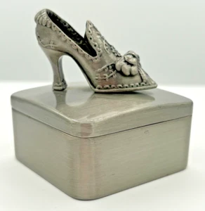 Sheridan Jewelry Trinket Box Non Tarnished Velvet Lining Shoe Embellished Lid - Picture 1 of 13