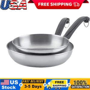 Classic Stainless Steel Frying Pan Set Oven Dishwasher Safe Comfortable Handles - Bild 1 von 10