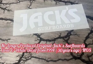 RARE JACKS SURFBOARDS WHITE & CLEAR STYLE STICKER NOS FRM 94 SURF SKATE BOARDIN - Picture 1 of 2