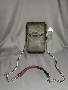 Guess Hallandale Logo Mini Crossbody Chain Bag Cellphone Natural Color Purse NWT - Picture 1 of 16