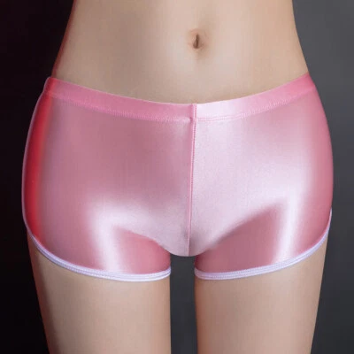 Damen Glänzende Unterwäsche Boyshorts Niedrige Taille Satin Wetlook Höschen Slip - Bild 1 von 4
