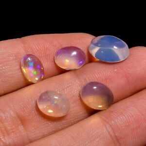 Natural White Ethiopian Opal Oval Cabochon Loose Gemstone 5 Pcs 8 Ct 9X7 12X9 mm
