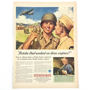 Studebaker 1943 VINTAGE PRINT AD WWII Factory Airplane Wright Cyclone Engines - Picture 1 of 2