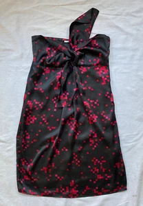 Pink Soda size 8 black and pink satin strapless tie party dress w/ pixel print - Picture 1 of 5