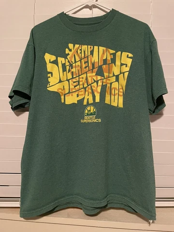 Vintage Seattle Supersonics T Shirt Majestic Hardwood Classics Kemp Payton L Cover