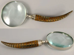 Lupe aus Glas, Messingeinfassung Griff aus Bein u. Messing ca30cm lang Dm10cm /2 - Bild 1 von 1