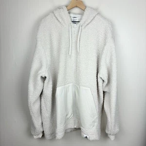 Adidas Sherpa Jacket Mens 2XL Brilliant Basics Ivory Fleece Full Zip Hoodie - Picture 1 of 18