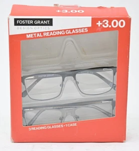 Design Optics By Foster Grant Kyne Full Metal Square +3.00 Reading Glasses 2 Ct - Picture 1 of 4