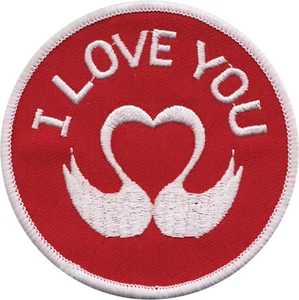 Patch - I Love You Swans Valentines Retro 1960s 1970s Embroidered Iron On #19656 - Picture 1 of 1