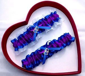 NEW Sexy Bride Wedding Garter Purple Royal Blue White Prom GetTheGoodStuff Heart - Picture 1 of 3