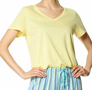 Hue V-Neck Solid Custard Yellow Pajama Top Small - Picture 1 of 2